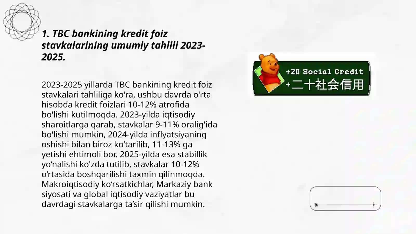 ТВС bankining kredit foiz stavkalarini tahlil qilish 2023-2025 3