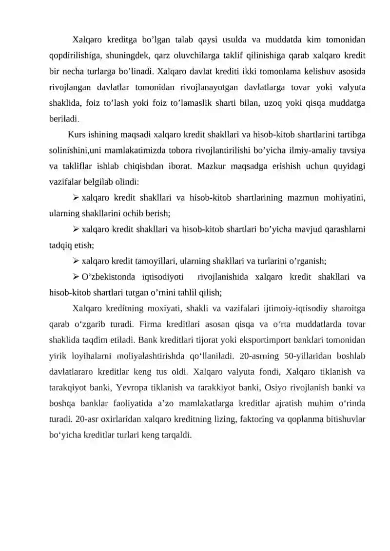 Xalqaro kredit shakllari va xisob-kitob shartlarining qo'llanilishi 3