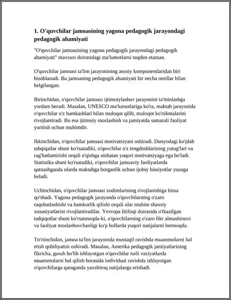O'QUVCHILAR JAMOSI -YAGONA PEDAGOGIK JARAYONNING ASOSIY SHAKLI 3