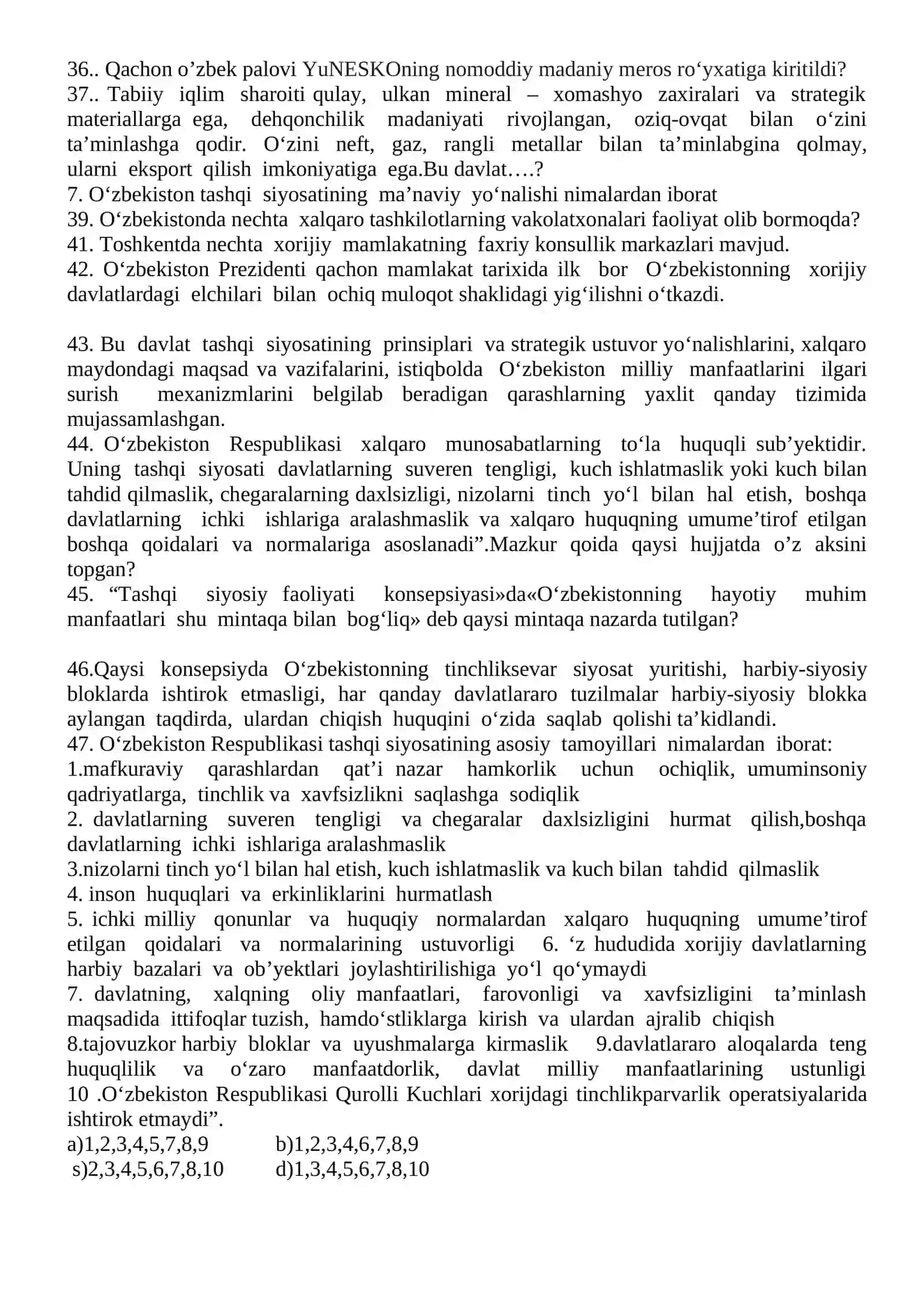 O‘zbekistonning eng yangi tarixi fanidan yakuniy nazorat savollari 3