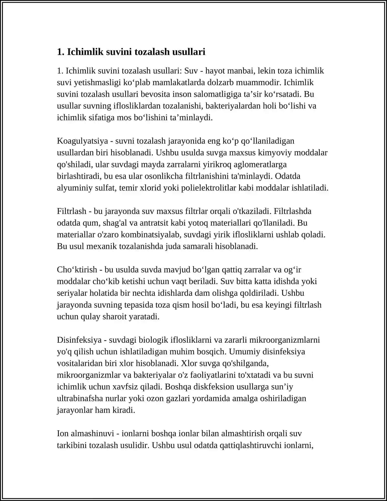 Ichimlik suvini tozalash usullari 3