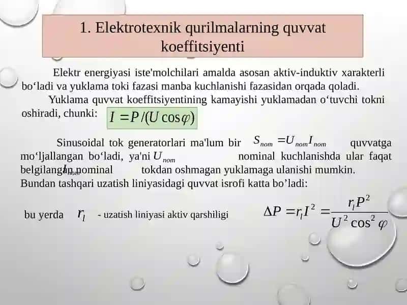 Elektrotexnikqurilmalarning quvvatkoeffitsiyenti 3