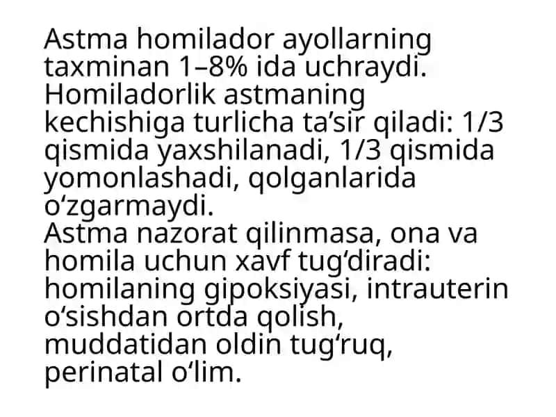 Astma homiladorlarda bronxial astma pnevmoniyaning kechishi 3