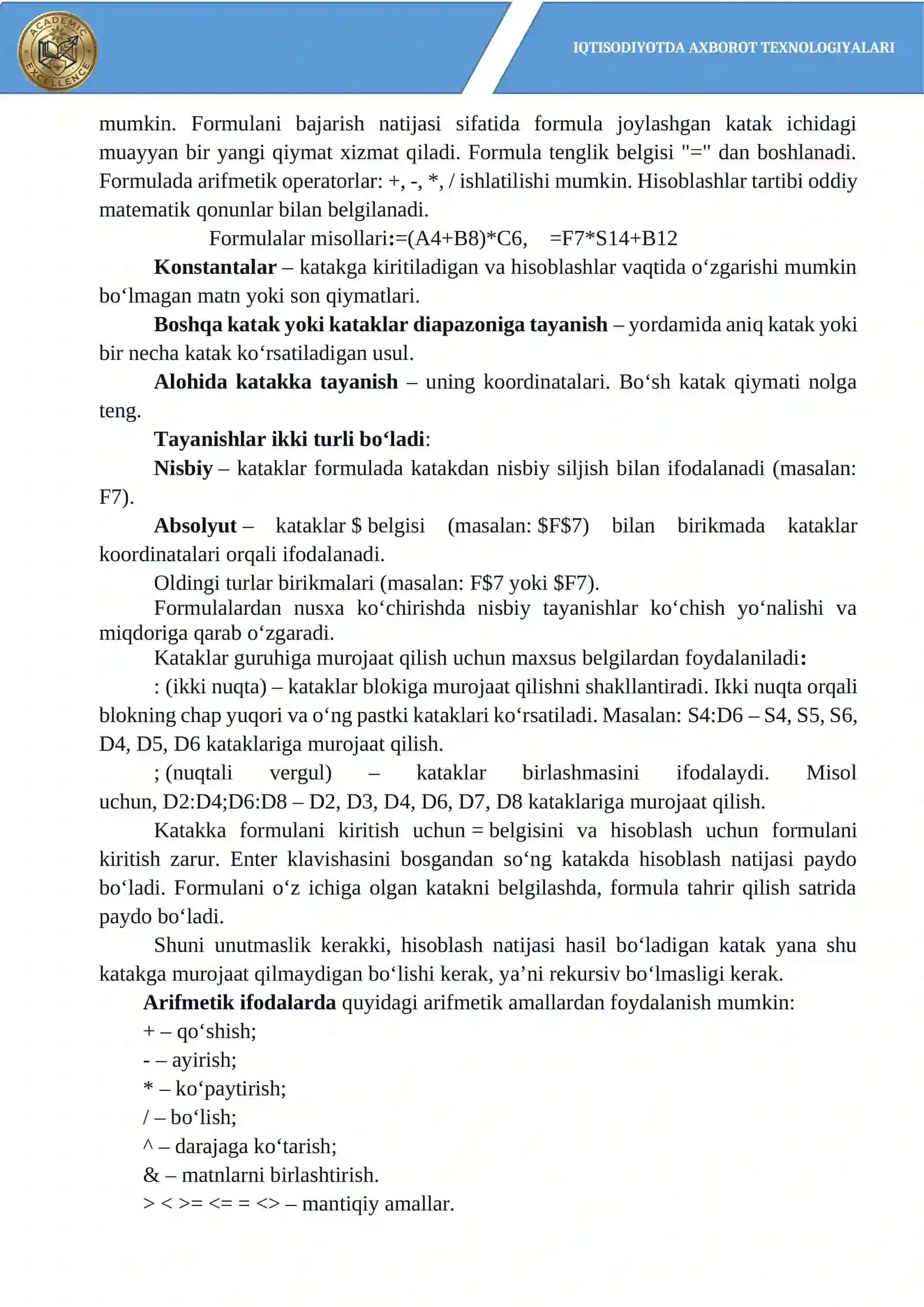 Excelda iqtisodiy hisob-kitoblar 3