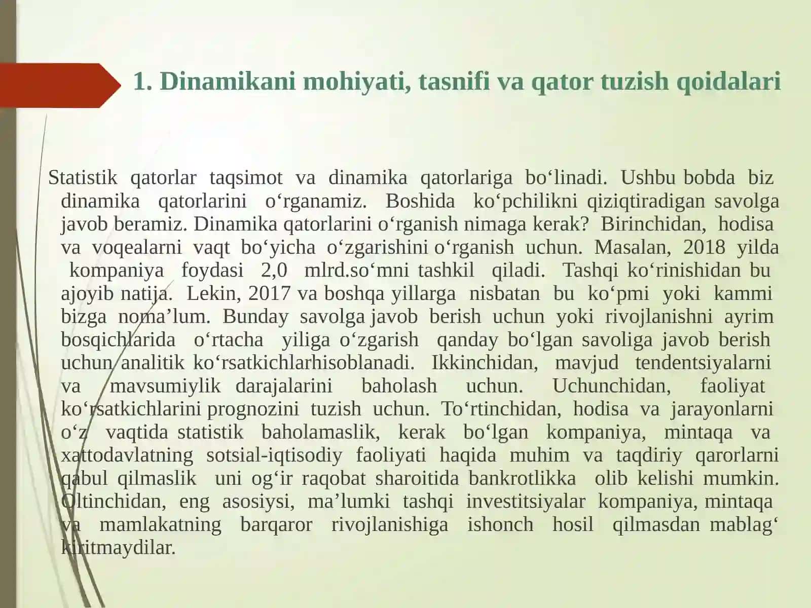 Dinamikani statistik o’rganish usullari 3