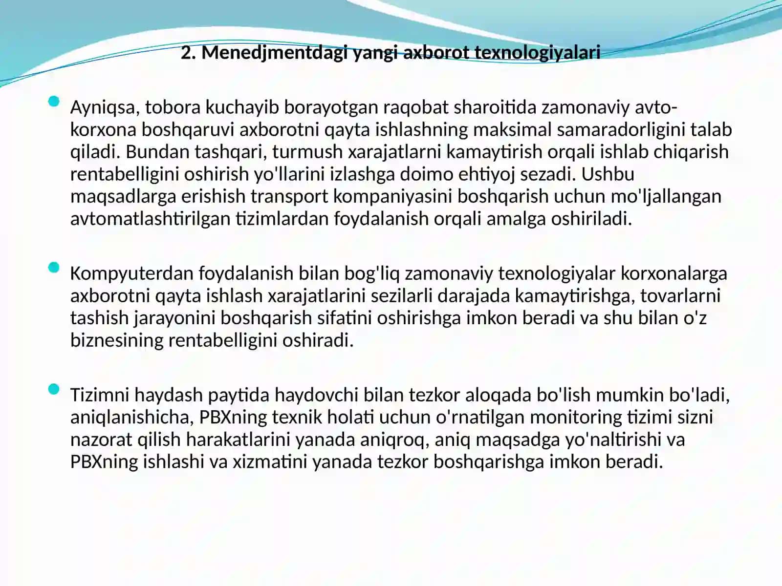№17AVTOTRANSPORT VOSITALARI EKSPLUATATSIYASINI BOSHQARISHNI ZAMONAVIY USULLARI VA ULARNI TEXNIK EKSPLUATATSIYASI 3