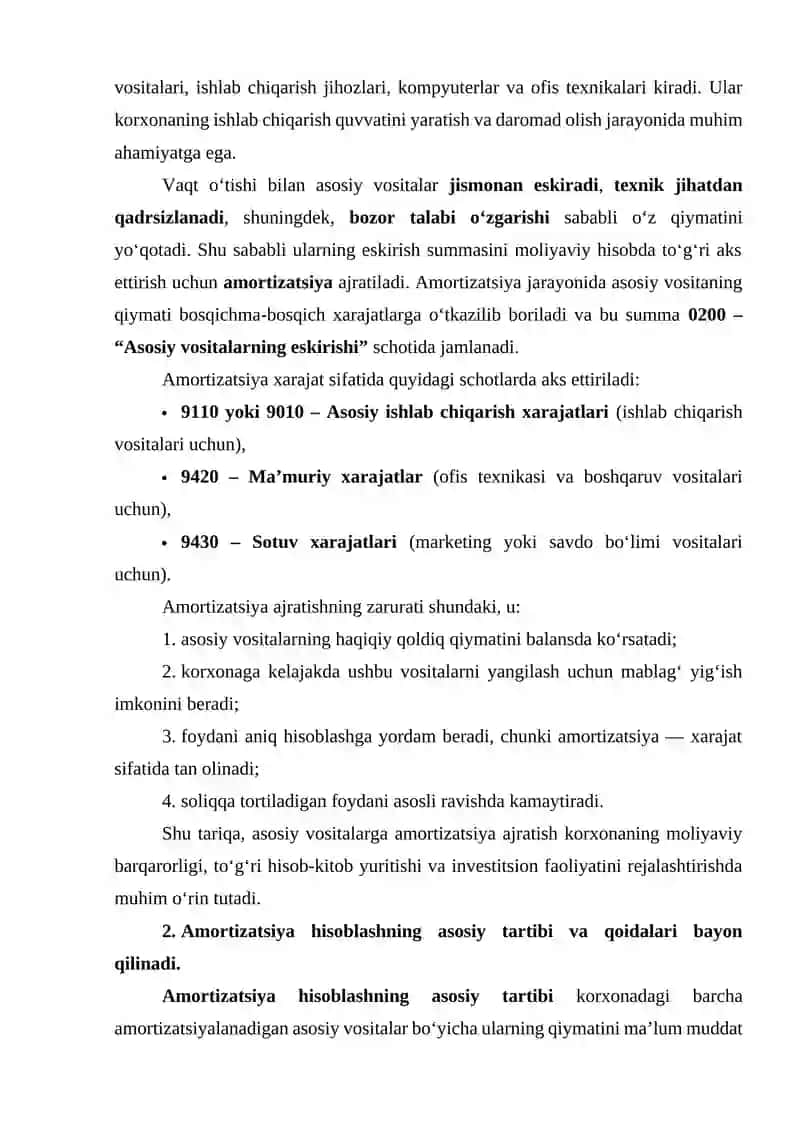 Asosiy vositalarga amortizatsiya hisoblash tartibi va usullari 3