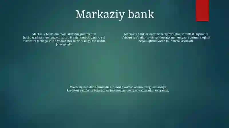 Банк Тизими. Марказий Ва Тижорат Банклар Ҳамда Уларнинг Вазифалари 3