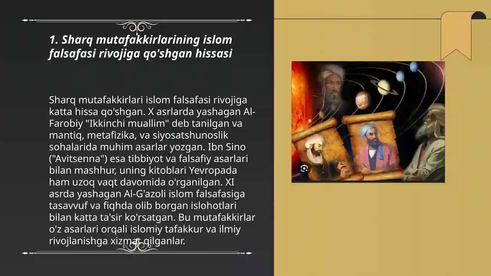 Sharq mutafakkirlarining islom dinining kamolatiga tasiri haqidagi ģoyalari 3