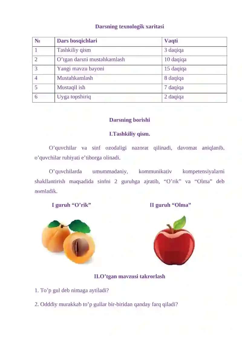 "MEVALAR" MAVZUSIDA TAYYORLAGAN DARS ISHLANMA 3