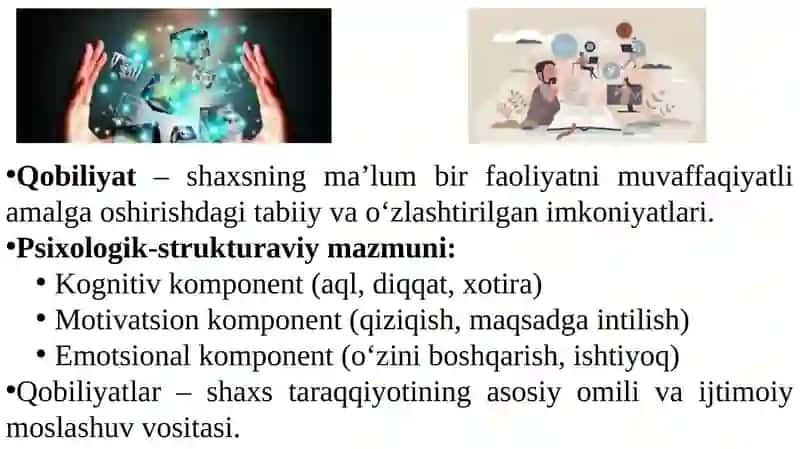 Qobilyatni o'rganish test topshiriqlarni tanlashning o'ziga xos jihatlari. 3