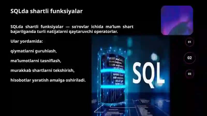 SQLda shartli funksiyalar.Vaziyat (CASE)funksiyasini Oracle SQLga qo‘shish 3