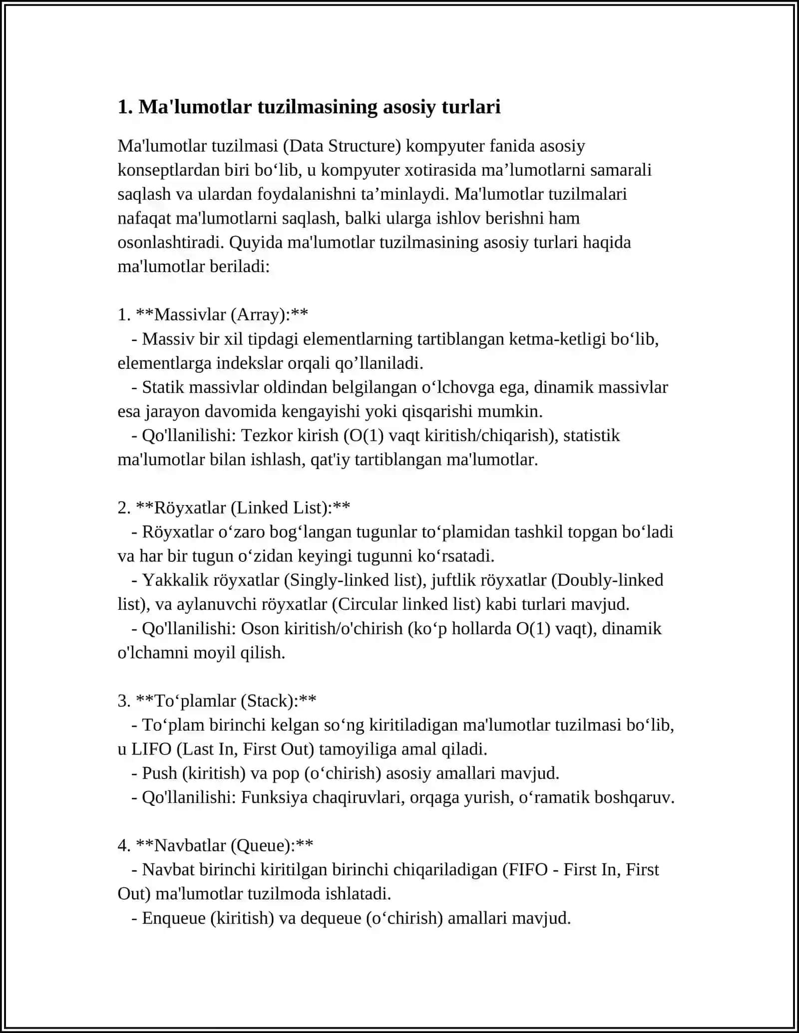 DASTURLASHDA MA'LUMOTLAR TUZILMASINING O'RNI VA AHAMIYATI 3