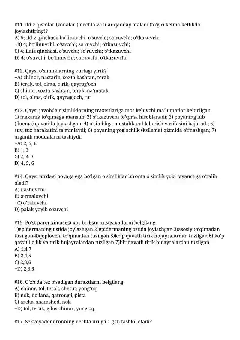 Botanika Fanlari Test Savollari 3