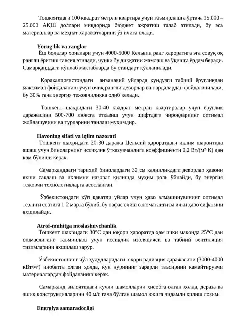 Turar joy binolarini interyerini shakllantirish uchun zarur talablar va sharoitlar 3