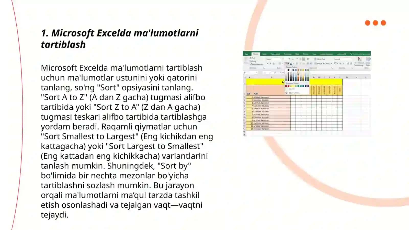 Microsoft Excelda ma'lumotlarni tartiblash 3