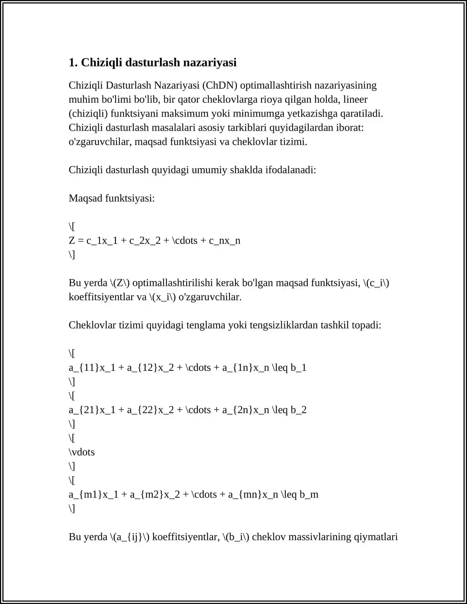 CHIZIQLI PROGRAMMALASH MASALASINI GRAFIK USULDA YECHISH 3