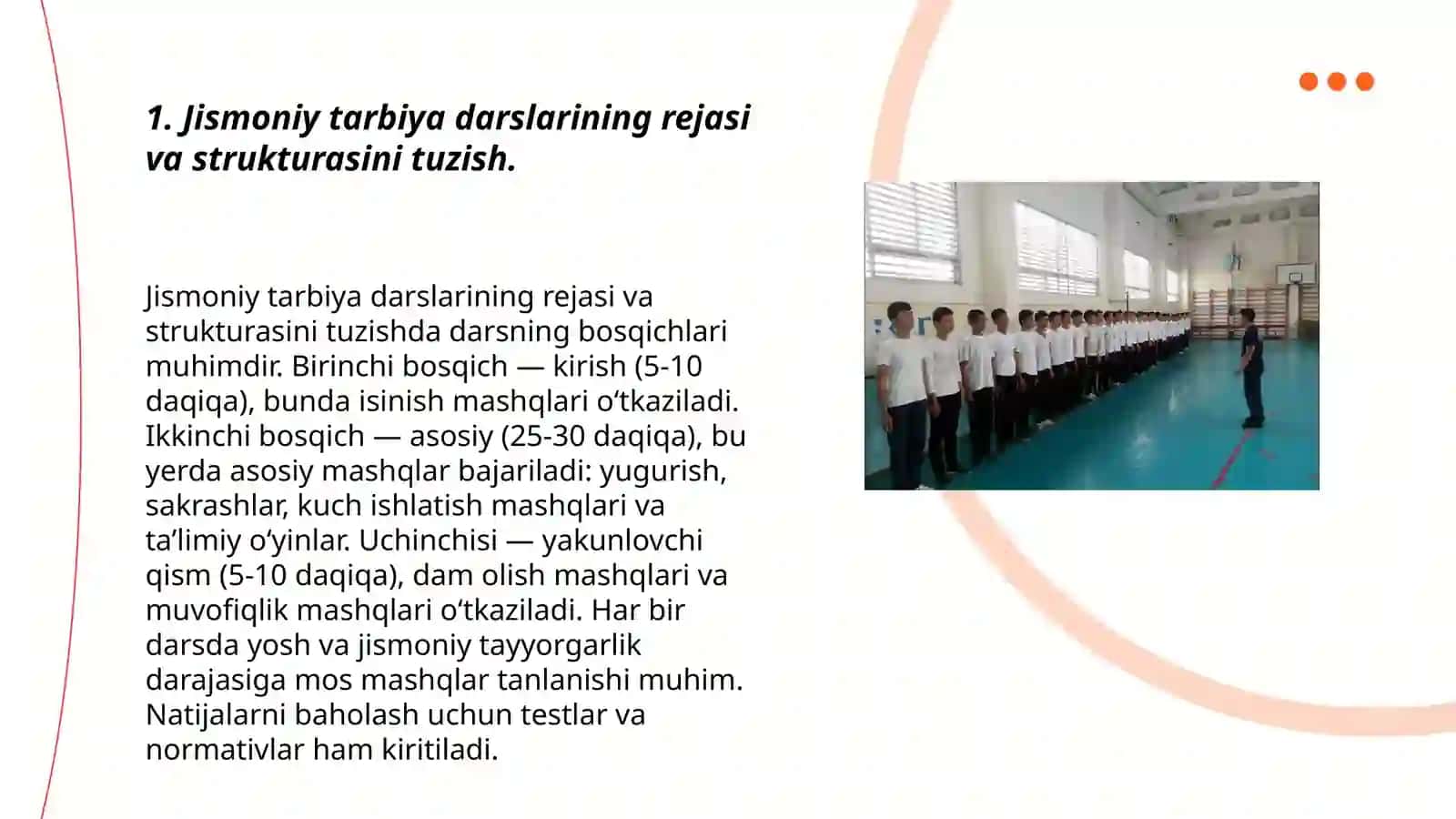 Ta'lim muassasalarida jismoniy tarbiya darslarini tashkil qilish va oʻtkazish usullari 3