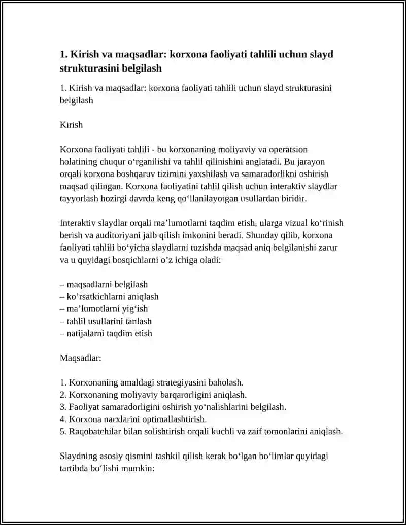 KORXONA FAOLIYATI TAHLILI BO‘YICHA INTERAKTIV SLAYDLAR TAYYORLASH 3