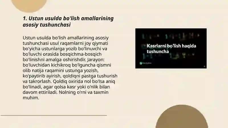 Ustun usulda bo'lish amallarini tushuntirish 3