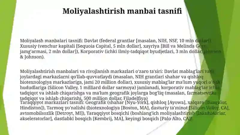 Moliyalash manbalari tasnifi 3