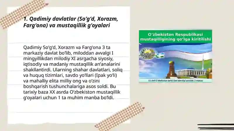 Oʻzbekiston mustaqillik gʻoyalarining tarixiy asoslari 3
