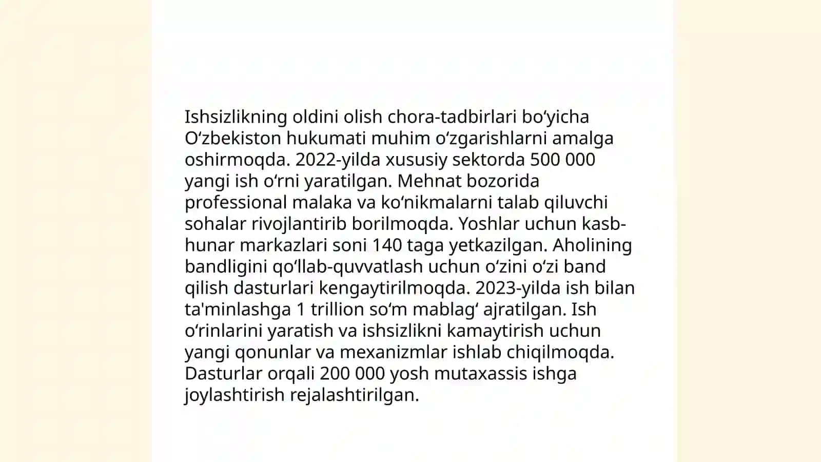 Ishsizlikning oldini olish, inflyatsiya va antinflyatsion siyosat bo‘yicha davlatiimizda olib borilayotgan islohotlarni tahlil qilish 3