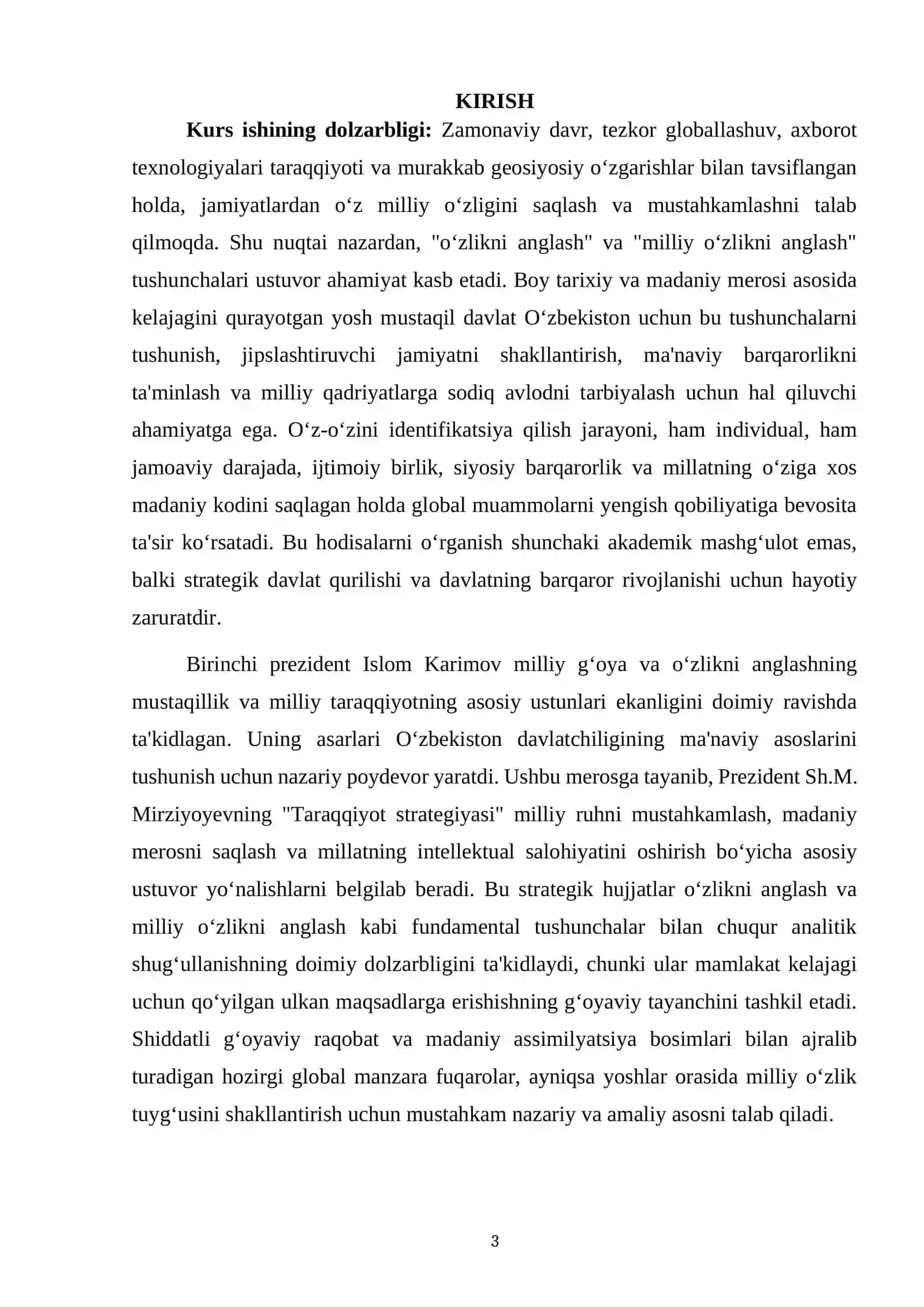 KURS ISHI "Oʻzlikni anglash milliy oʻzlikni anglash tushunchalarining mazmun va moxiyati" 3