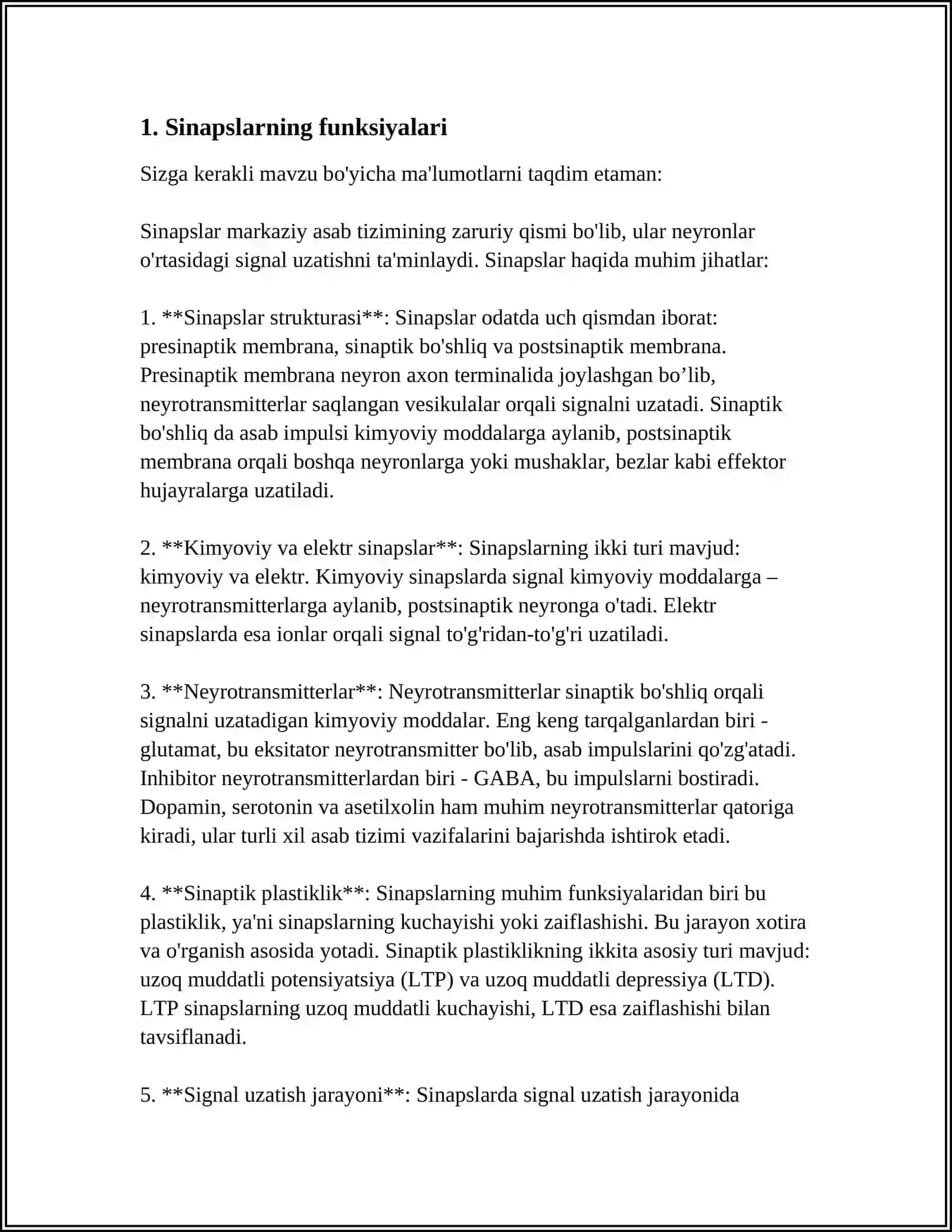 SINAPS TURLARI VA MODDALARGA SEZGIRLIGI 3