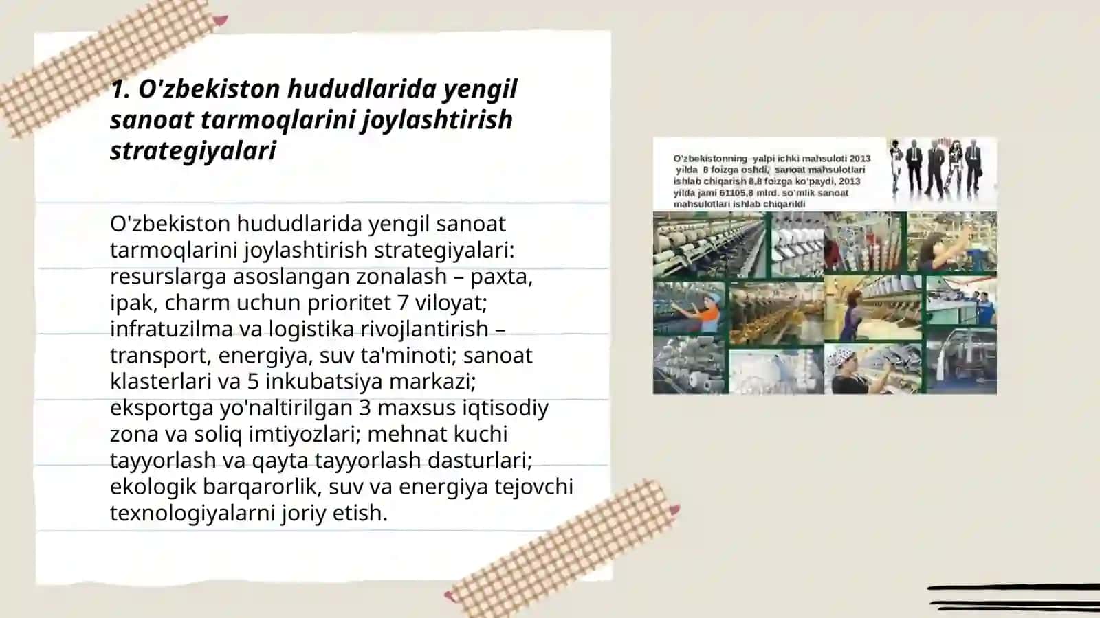 O'zbekiston hududlarida yengil sanoat tarmoqlarini joylashtirish strategiyalari 3