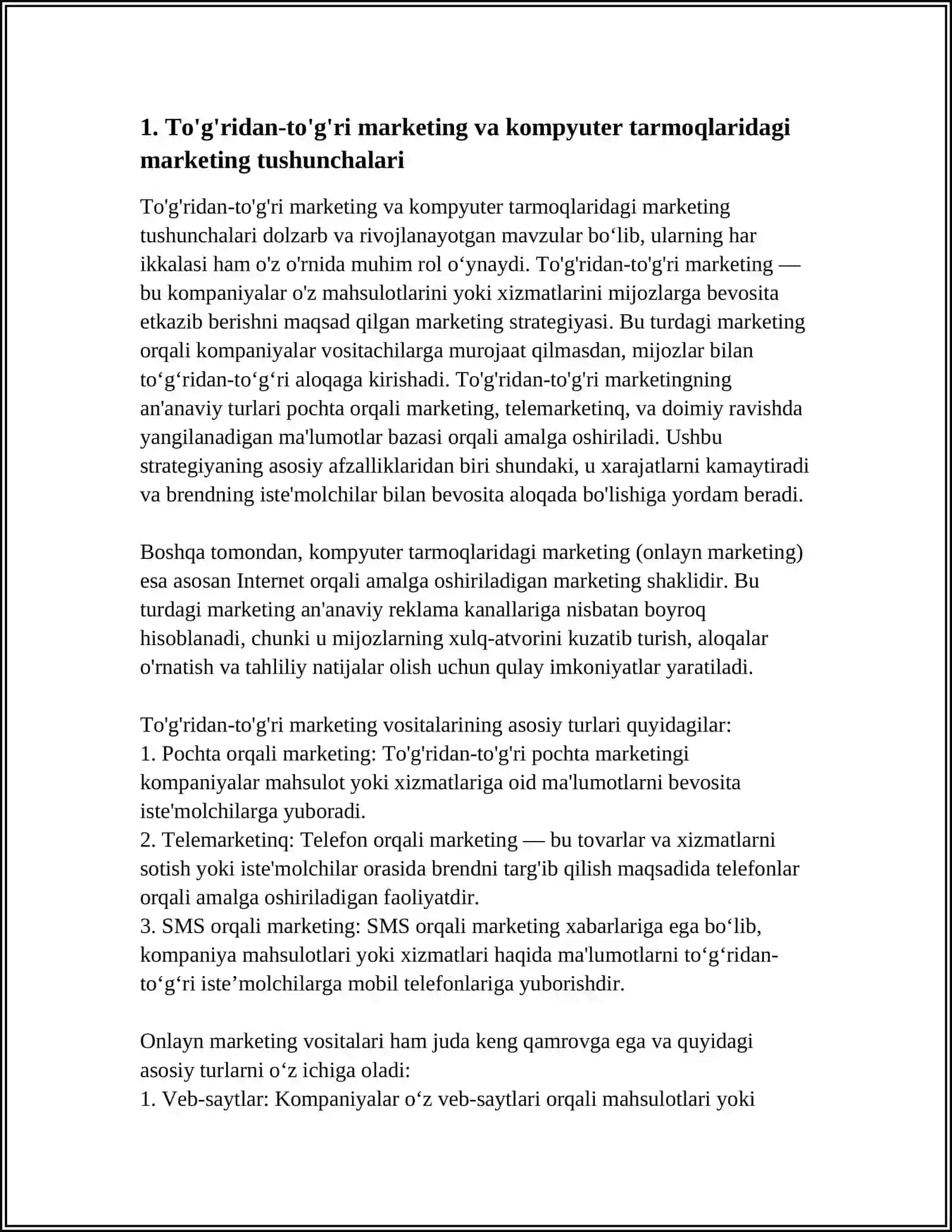 TO'G'RIDAN-TO'G'RI MARKETING VA KOMPYUTER TARMOQLARIDAGI MARKETING 3