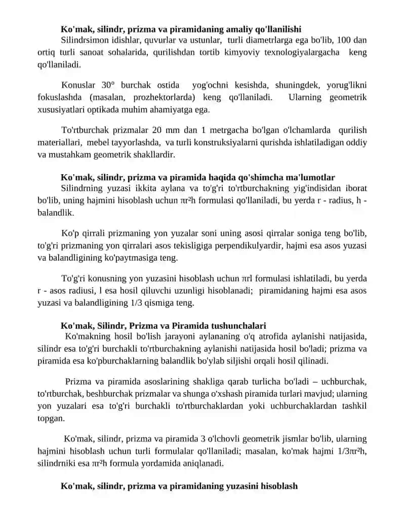 Konus, Silindr, Prizma va Piramida 3