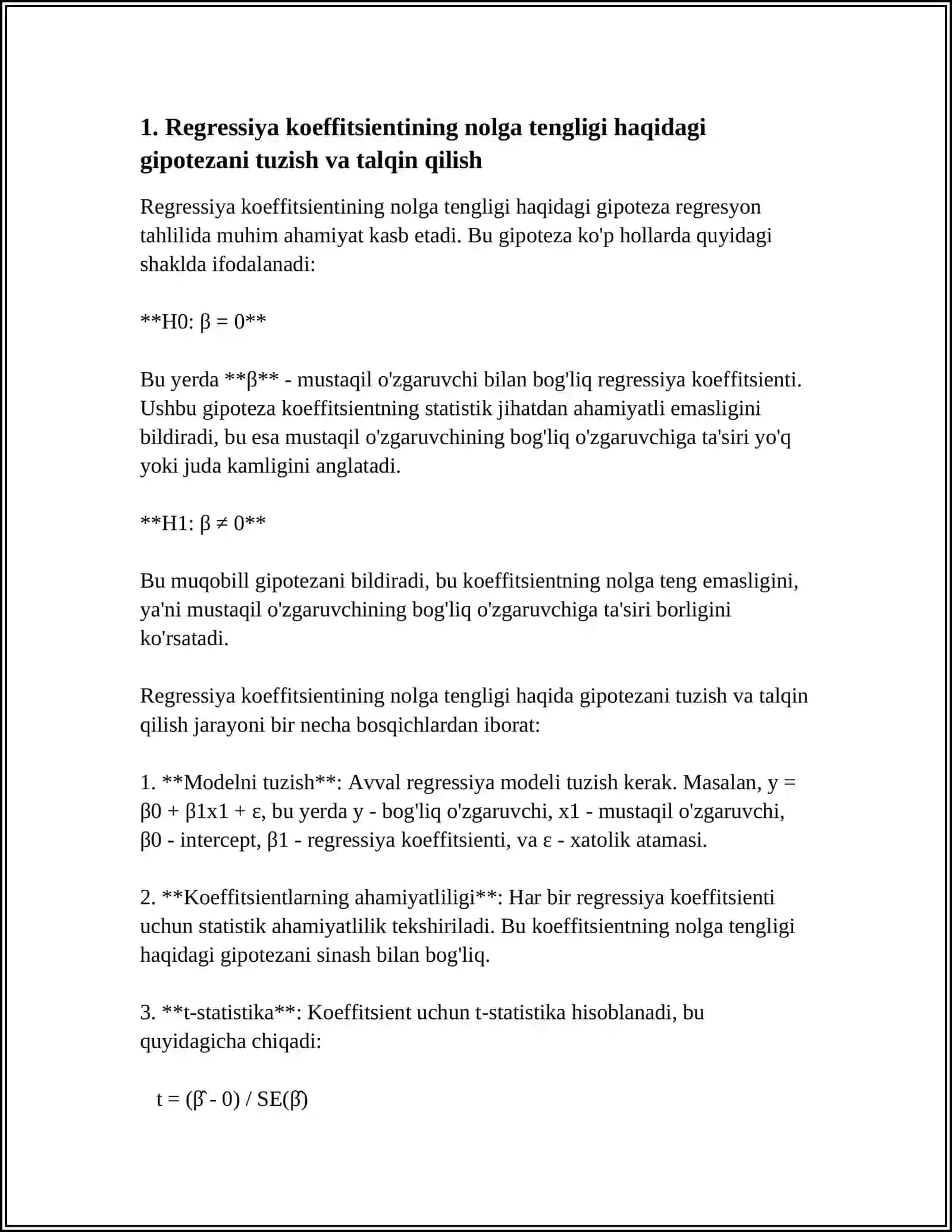 REGRESSIYA KOEFFISENTLARINUNG AHAMIYATLILIGINI TEKSHIRISH 3