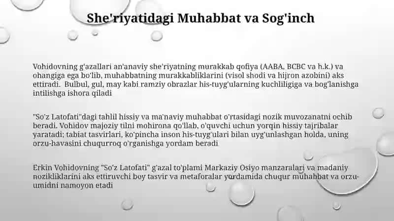 Vohidovning "So‘z latofati" asari va shoirning g‘azallari mutolaasi 3