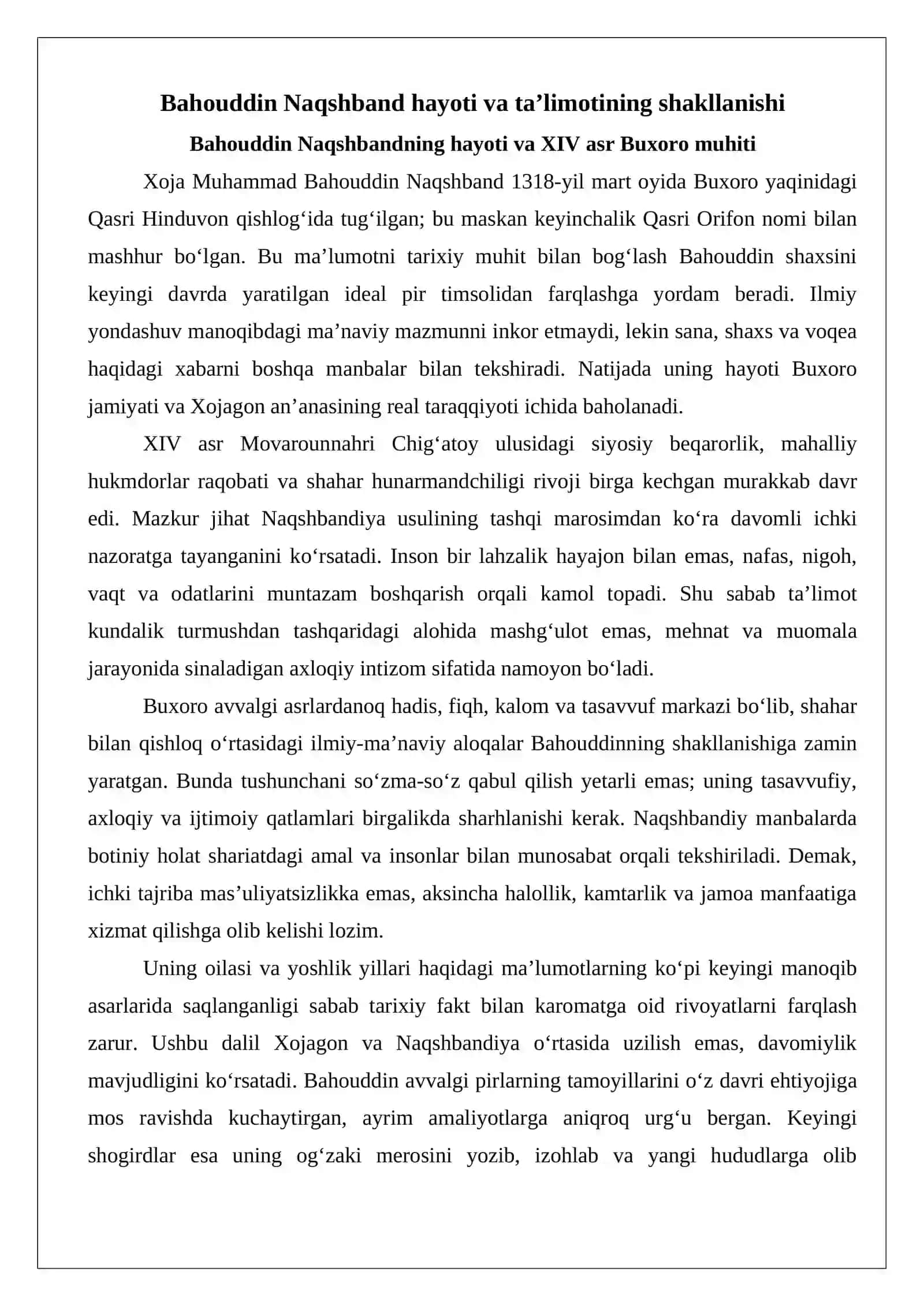Xoja Bahouddin Naqshband (1318–1389) ta’limotining o‘ziga xos jihatlari 3