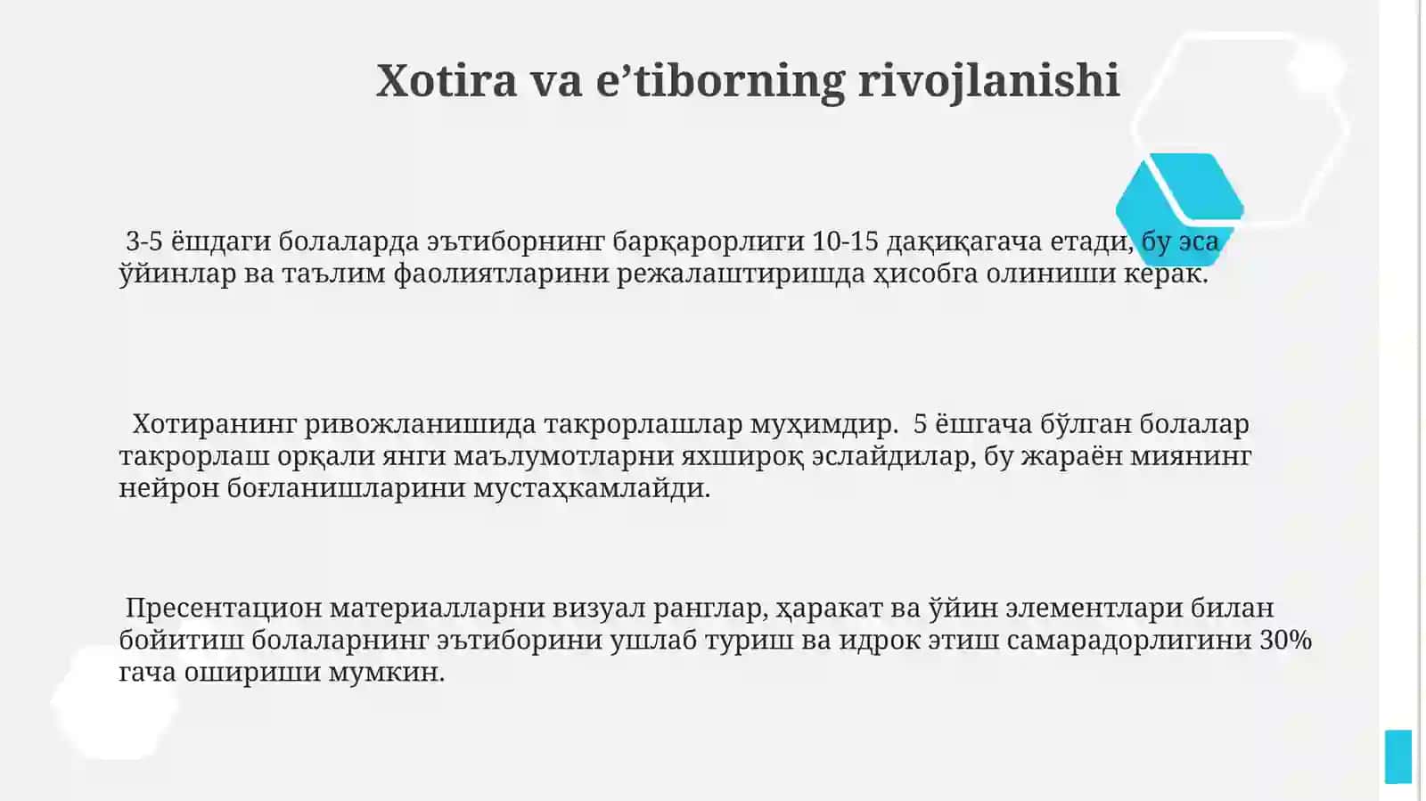 Kognitiv rivojlanishni qo'llab-quvvatlash usullari 3
