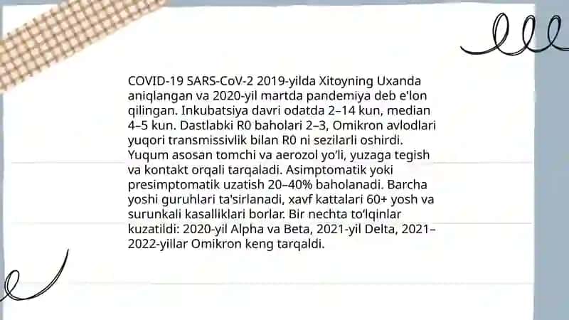 COVID-19 yuqumli kasalliklari xaqida 3
