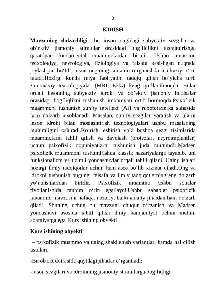 Psixofizik muammo: uni shakllantirish variantlari va uni hal qilish usullari (Madsen) 3
