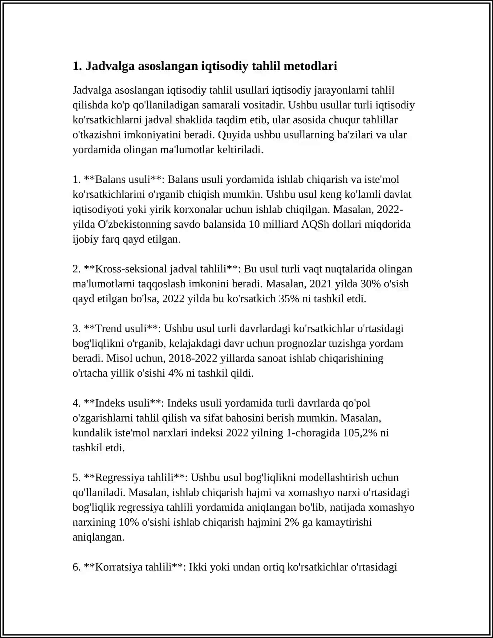 Jadvalga asoslangan iqtisodiy tahlil metodlari 3
