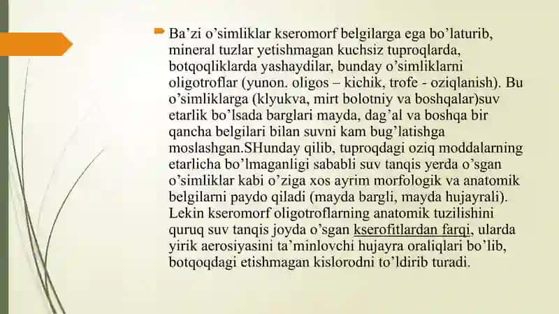 Botanika. O‘simliklarning yashash sharoiti va anatomiyasi haqida tushuncha 3