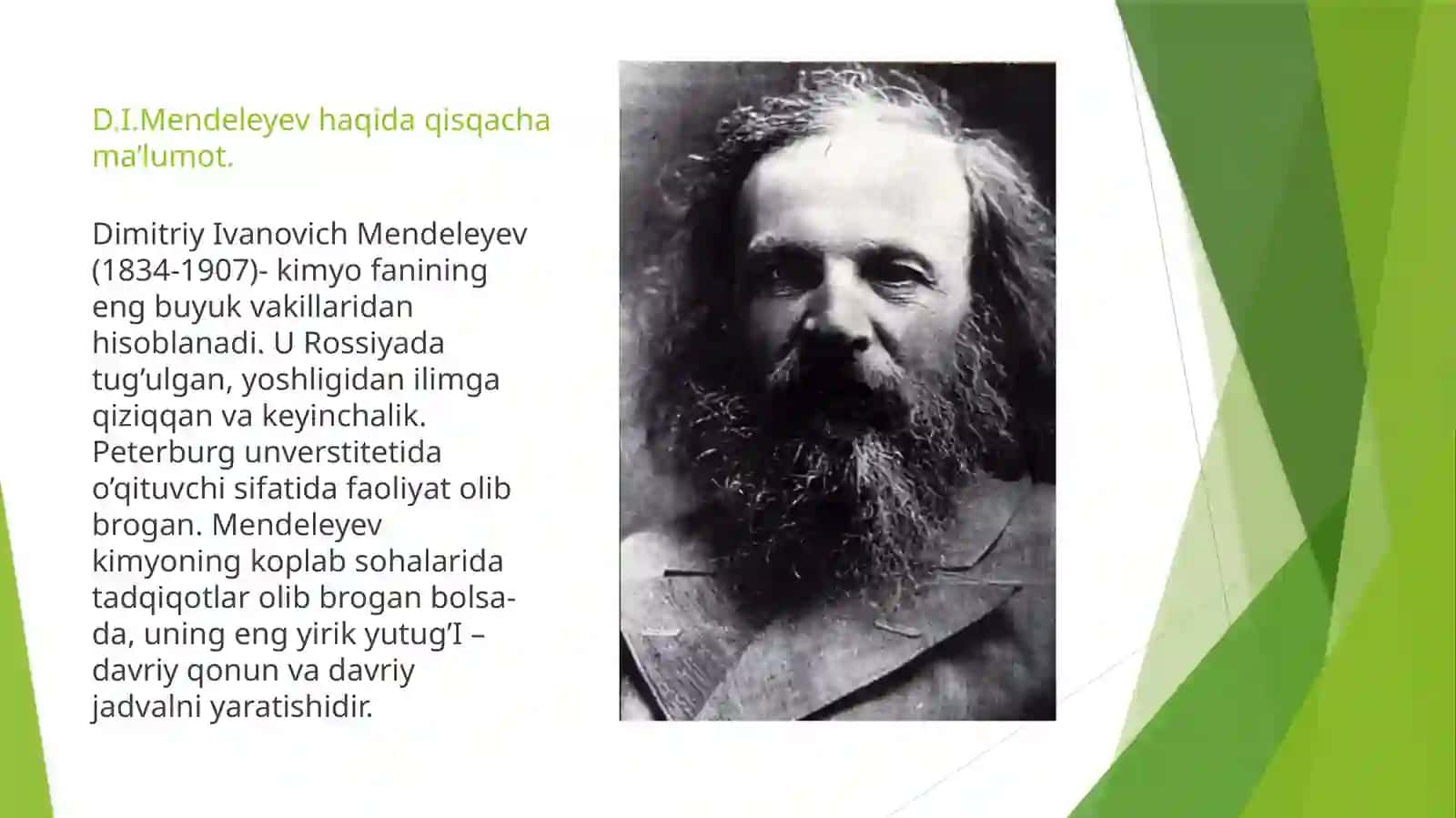 D.I.Mendeleyev haqida qisqacha malumot 3