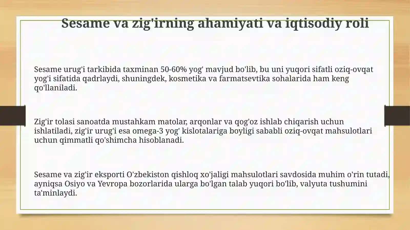 Sesame va zig'irning ahamiyati va iqtisodiy roli 3