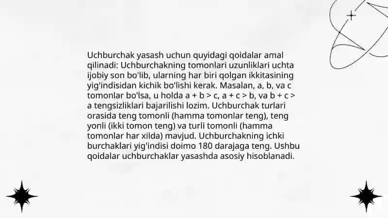 Bir tomoni va unga yopishgan burchaklari buyicha uchburchak yasash 3