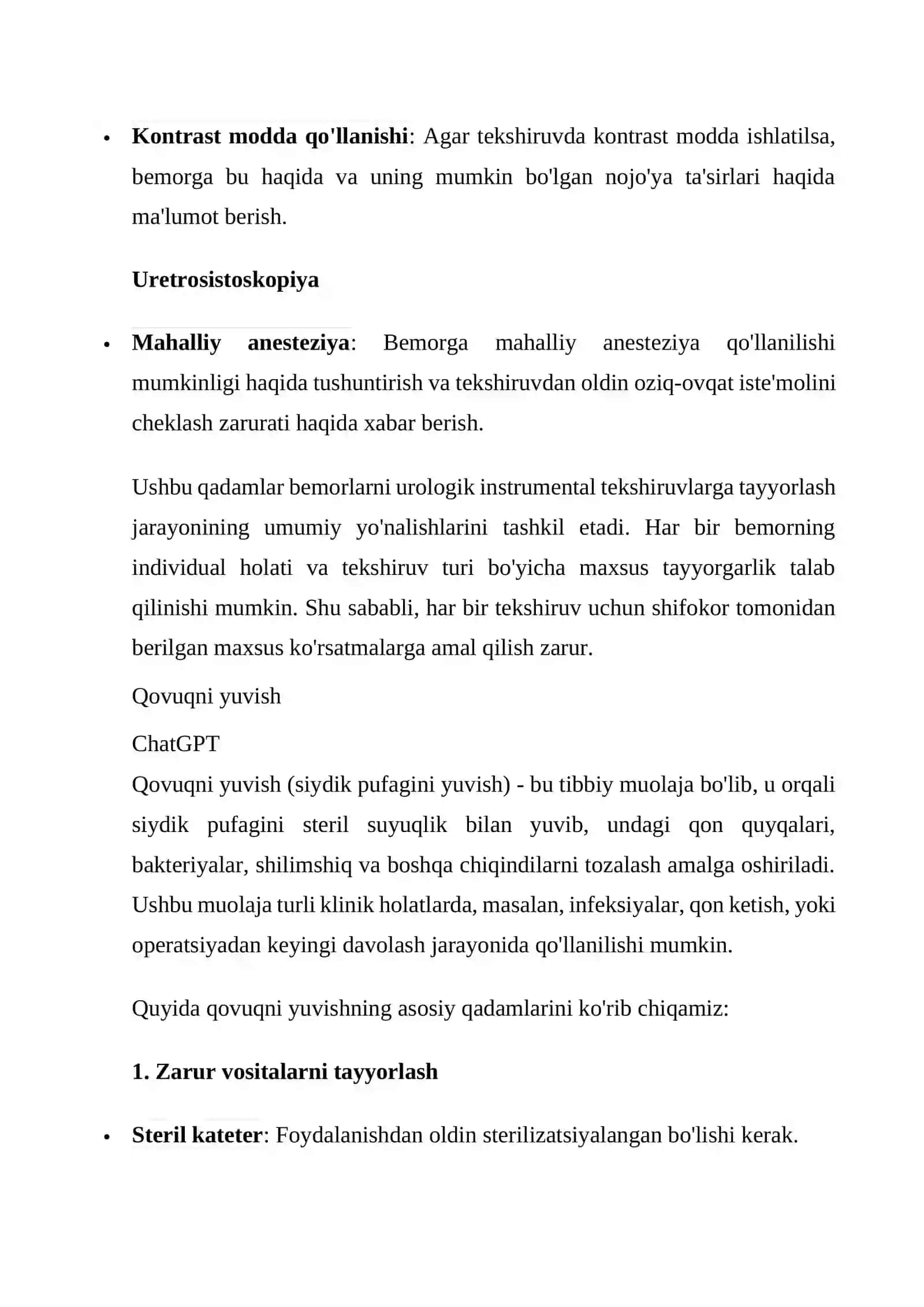 Urologik bemorlarni instrumental tekshiruvlarga tayyorlashda ishtirok etish 3
