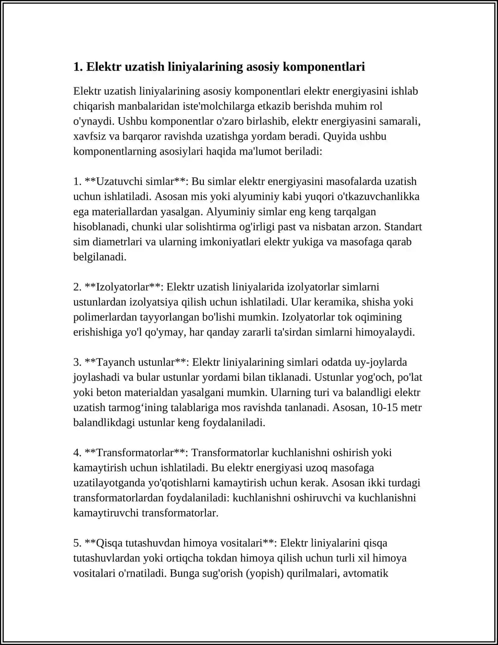 ELEKTR UZATISH LINIYALARINING TUZILISHI 3