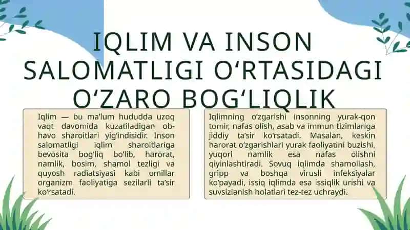 IQLIM VA INSON SALOMATLIGI. QUYOSH RADIATSIYASI VA UNING GIGIYENIK 3