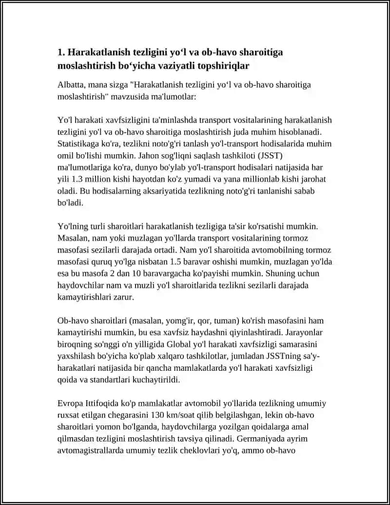 HARAKATLANISH TEZLIGI VA QUVIB O‘TISH BO‘YICHA VAZIYATLI TOPSHIRIQLARNI BAJARISH 3