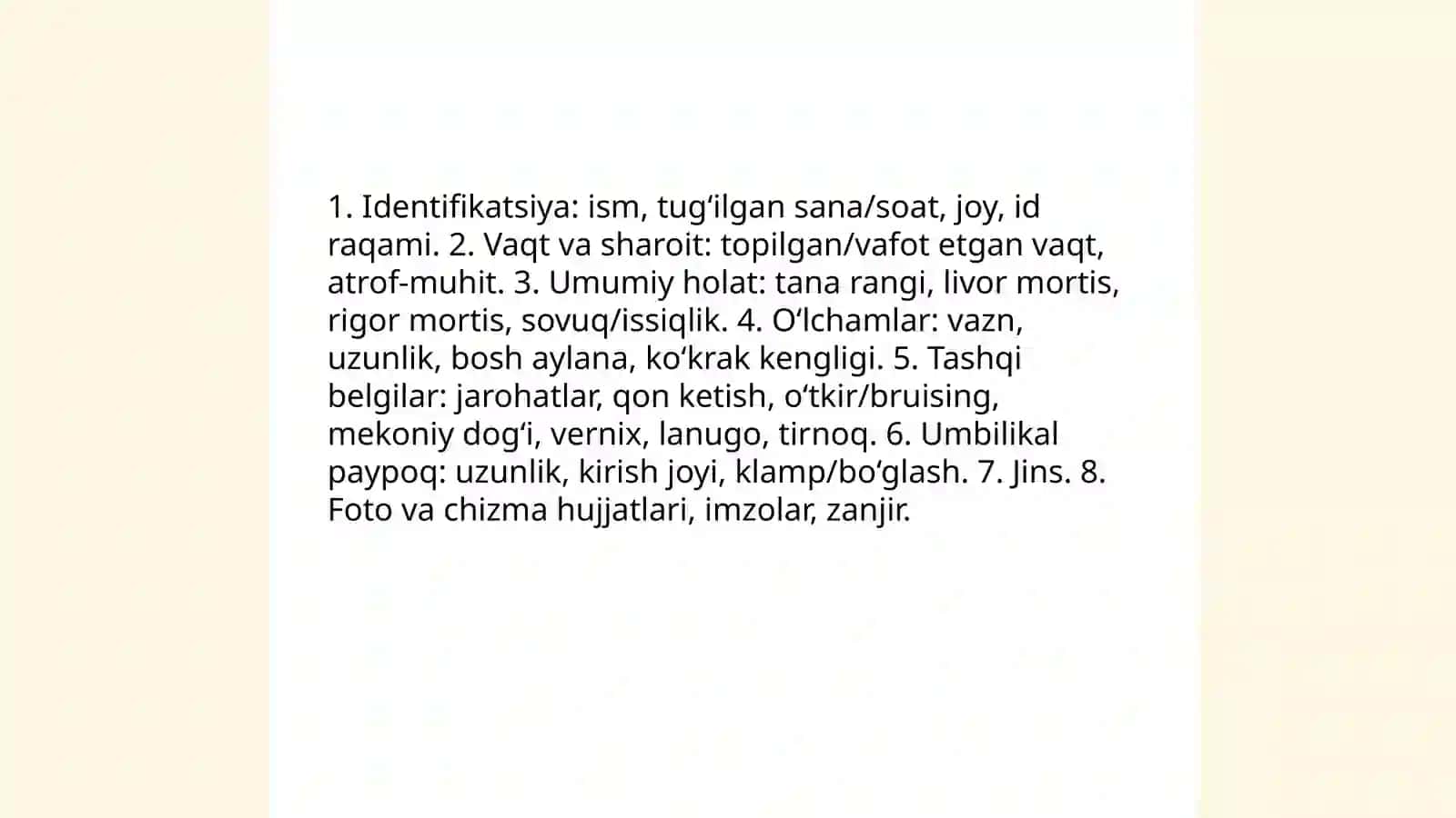 Yangi tug'ilgan chaqalok (go'dak) yoki homila murdasini tekshirish 3