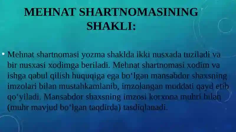 MEHNAT SHARTNOMASINI TUZISH, O‘ZGARTIRISH VA BEKOR QILISH 3