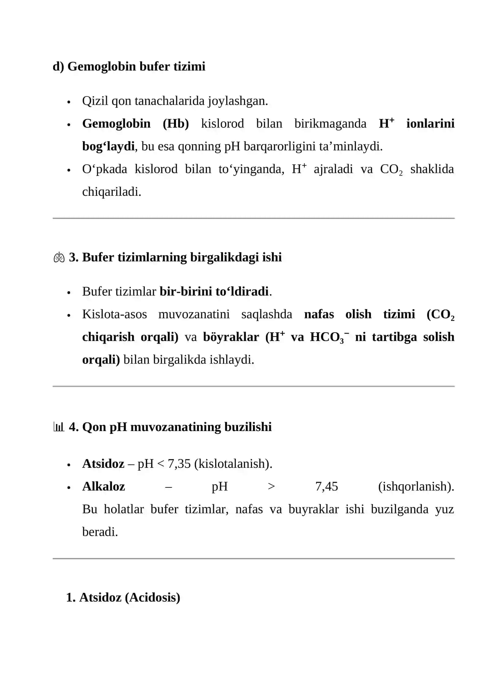 Organizmda bufer sistemalar. Atsidoz va alkaloz 3